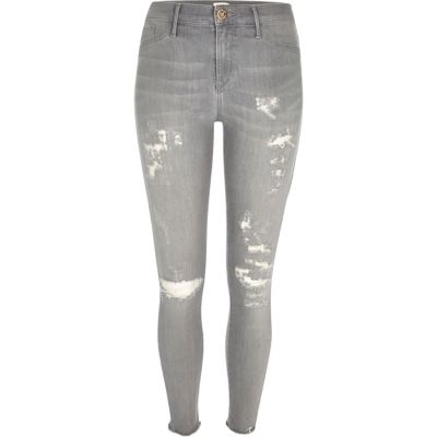 Light grey wash ripped Molly jeggings